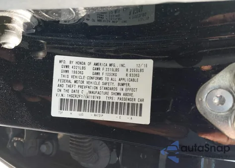 2017 Honda Accord Sport Se из США, поврежденный, VIN 1HGCR2F17HA119749